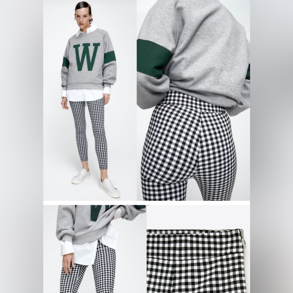 Zara Check Plaid High Rise Leggings NWT Size Medium